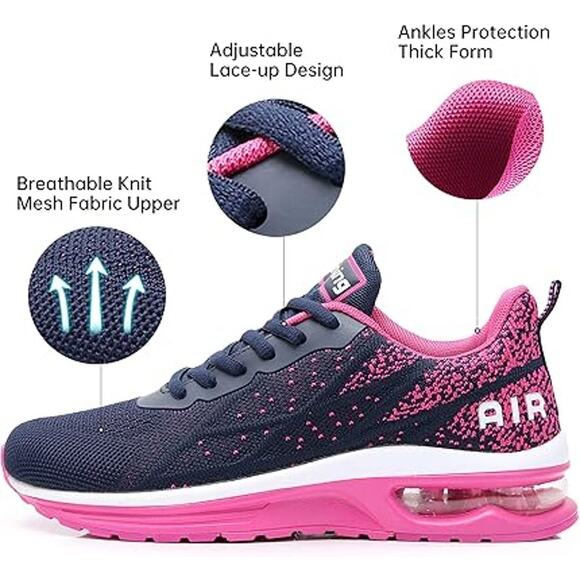 Mehoto Womens Size 9 Navy Pink Lace Up Air Cushioned Athletic Running Shoes - Picture 2 of 7